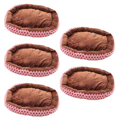 Kuber Industries Dog & Cat Bed|Soft Plush Top Pet Bed|Oxford Cloth Polyester Filling|Medium Washable Dog Bed|Circular Cat Bed with Rise-Edge Pillow|QY039PC-L|Pink & Coffee(Pack of 5)