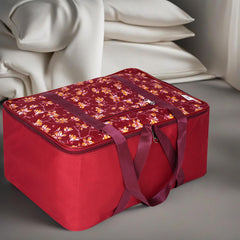 Heart Home Storage Bag | Clothes Storage Attachi Bag | Underbed Storage Bag | Zipper Storage Bag | Wardrobe Organizer with Handle | Travel Attachi Bag | Flower-Print | Small | Maroon