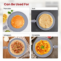 Kuber Industries Dosa Tawa Non Stick Pan with Revivted Handle | High Grade Aluminium Induction Non Stick Tawa Pan | Scratch Resistant, Gas Stove & Induction Compatiable | Gray