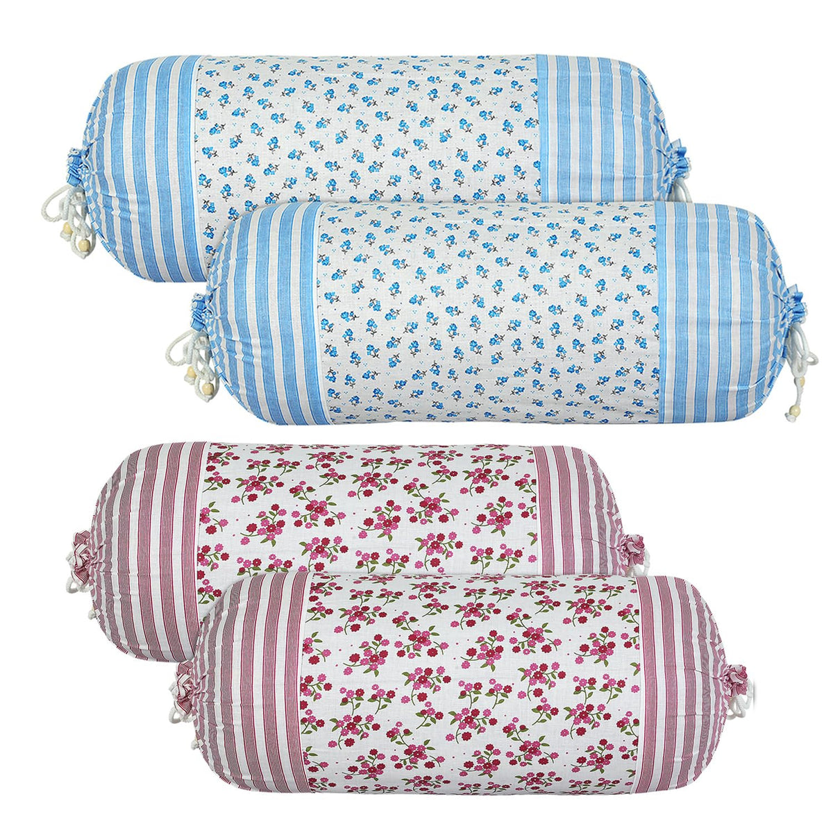 Kuber Industries Bolster Covers | Cotton Bolster Cover Set | Diwan Bolster Cover Set | Bolster Pillow Cover | Flower Masand Cover | 16x32 Inch | Pack of 4 | Multi