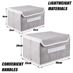 Heart Home Drawer Storage Box | Foldable Dhakkan Storage Box | Non-Woven Clothes Organizer | Storage Box with Handle | S | L | Pack of 2 | Gray