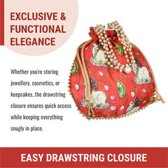 Heart Home Potli|Silk Wedding Potli|Wallet Potli|Christmas Gift Potli|Baby Shower Potli|Traditional Shagun Potli|Drawstring with Beads Handle Potli|Cow-Design Patli Potli|Red