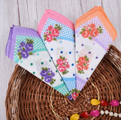 Kuber Industries Handkerchief | Premium Cotton Fabric | Women's Handkerchief | Ladies Rumal | Women's Hankies | Hankies for Girls | Border Printed Surbhi | Pack of 12 | Large | White