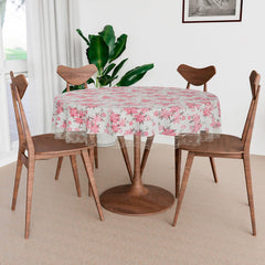 Heart Home Round Table Cover | Table Cloth for Round Tables | 4 Seater Round Table Cloth | Barik Flower Kitchen Dining Tablecloth | Tabletop Cover | 60 Inch | Pink