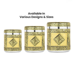 Kuber Industries 1200ml Rexine Crafted Stainless Steel Containers for Kitchen with Lid | Aesthetic Multipurpose Storage Canister for Kitchen Organizer | Steel Dabba/Box for home | Gold