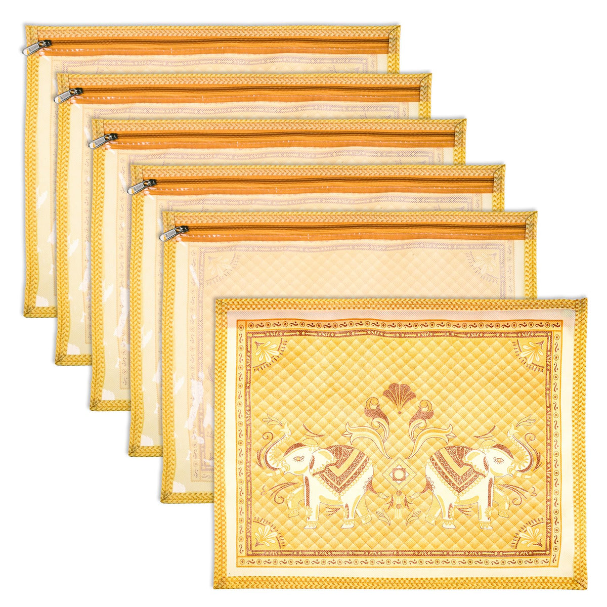 Heart Home Saree Cover | Clothes Storage Bag | Single Packing Saree with Zip Closure | Wardrobe Organizer | Cloth Stoarge Organizer | Elephant Design | Pack of 6 | Cream