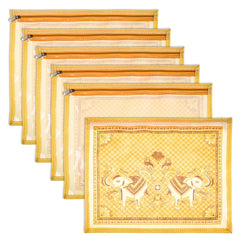 Heart Home Saree Cover | Clothes Storage Bag | Single Packing Saree with Zip Closure | Wardrobe Organizer | Cloth Stoarge Organizer | Elephant Design | Pack of 6 | Cream