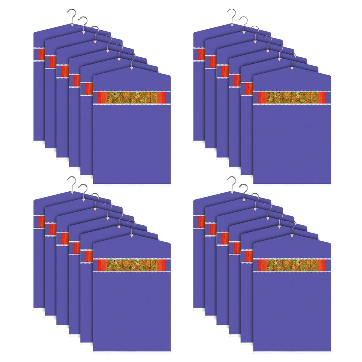 Heart Home Hanging Saree Cover | Non-Woven Plain Hanging Saree Bag | Clothes Saree Stoarge Organizer | Small Transparent View Hanging Saree Cover | Pack of 24 | Purple