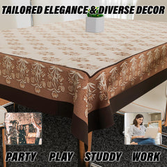 Kuber Industries Dining Table Cover | Polyester Table Cloth Cover | 6-Seater Table Cloth | Harmony Table Cover | Table Protector | Table Cover for Dining Table | 60x90 Inch | DTC | Cream & Brown
