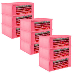 Heart Home Saree Cover | Clothes Storage Bag | Storage Organizer Bag | Zip Closure Saree Cover | Wardrobe Organizer | Plain Transparent Window Saree Cover | 6 Inch | Pack of 9 | Pink