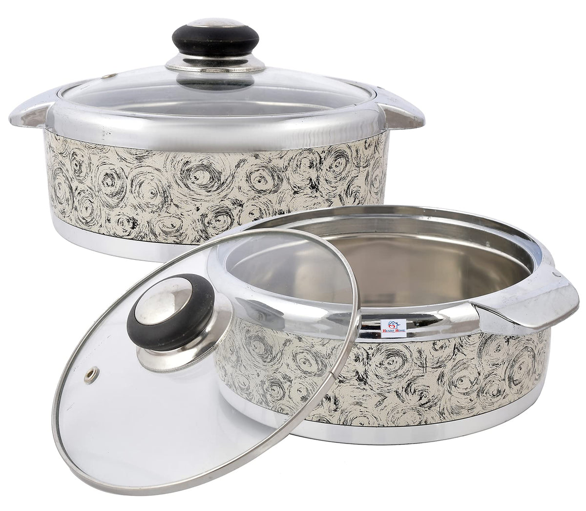 Heart Home Designer BPA Free Food Grade Inner Stainless Steel Casserole Keeps Chapati, Food, Curry With Lid, 1500ml- Pack of 2 (Brown)-HS42KUBMART25016