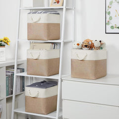 Kuber Industries Foldable Storage Basket|Polyester Toy Storage Bin|Wardrobe Organizer for Clothes (Dark Brown & Cream) (Pack of 6)