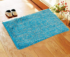 Kuber Industries CTKTC33439 Shaggy Microfibre Anti Slip Door Mat (16"x24", Black and Sky Blue) -4 Pieces