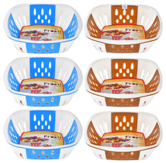 Heart Home Medium Plastic Fruit, vegetable Storage Basket- Pack of 6 (Blue & Brown)-HS42KUBMART25345