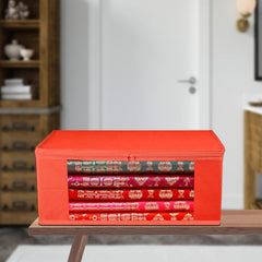 Heart Home Saree Cover | Clothes Storage Bag | Storage Organizer Bag | Zip Closure Saree Cover | Wardrobe Organizer | Plain Transparent Window Saree Cover | 6 Inch | Pack of 6 | Red