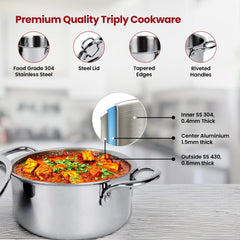 Kuber Industries 4L Stainless Steel Tope Set/Vessels for Cooking with Lid & Handle| Induction Safe Heavy Duty Gauge Boiling & Cooking Patila/Topiya/Bhagona Steel Utensils | Silver