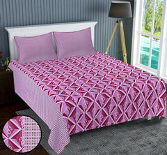 Homestic Double Bedsheet|Cotton 120 TC Luxury Printed Soft & Lightweight Bedsheet with 2 Pillow Covers (Pink & White)