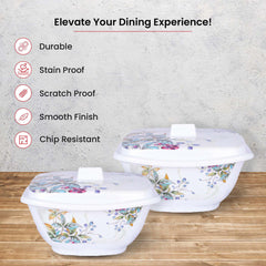 Heart Home Microwave Safe & BPA Free Melamine Serving Bowls with Lids Set of 2 | Heat Resistant & Unbreakable Rice Bowl for Serving, Mixing Bowls for Kitchen | Green Marble Flower