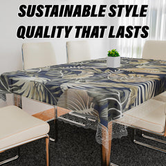 Heart Home Dining Table Cover | PVC Table Cloth Cover | 6 Seater Table Cloth | Green Leaf Table Cover | Table Protector | Table Cover for Dining Table | 60x90 Inch | DTC | Blue