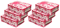 Kuber Industries Flower Printed Foldable Non-Woven Shirt T-Shirt Trousers Jeans Organizer with Clear Window- Pack of 6 (Pink) -HS43KUBMART26192