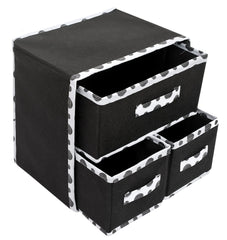 Heart Home Dot Printed 3 Drawers Foldable Non-Woven Dressing/Jewllery/Makeup Organizer Box (Black)-45HH09