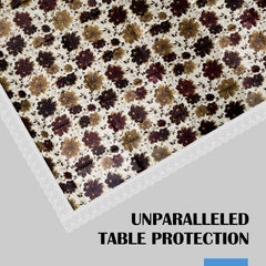 Kuber industries Dining Table Cover | PVC Table Cloth Cover | 6-Seater Table Cloth | Table Protector Cover | Table Cover for Dining Table | Brown New Flower Table Cover | 60x90 Inch | DTC | White