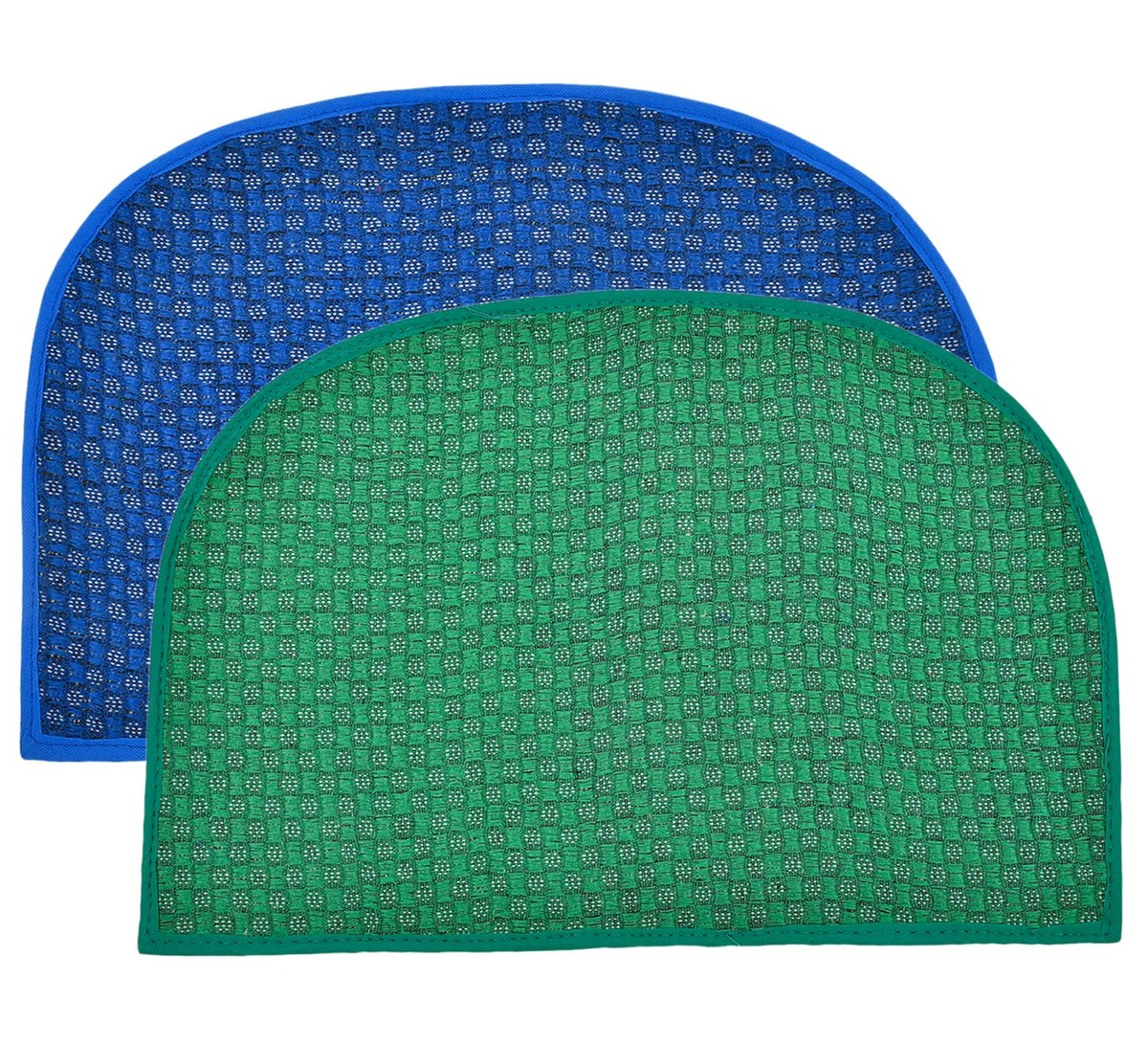 Heart Home D Shape Indoor Outdoor Anti-Slip Rubber Door Mat, 21"x14"- Pack of 2 (Blue & Green)-47HH01306