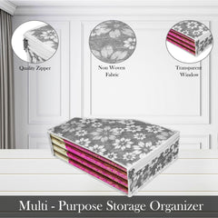Heart Home Blouse Storage Bag | Waterproof Blouse Bag | Side Visible Window Bag | Wardrobe Clothes Organizer | Blouse Protector Bag | Flower Quilted Storage Bag | Pack of 2 | Gray
