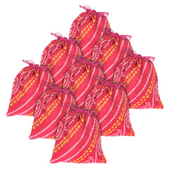 Kuber Industries Bandhej Print Potli Bag for Small Accessories, Money, Bindi With Drawstring Set of 12 (Pink)