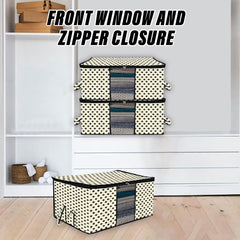 Heart Home Underbed Storage Bag | Clothes Storage Organizer | Blanket Cover with Clear Window | Zipper Closure & Handle Cloth Organizer | Dot-Design | Large | Pack of 6 | Cream