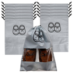 Heart Home Shoe Cover | Travel Shoe Storage Bags | Non-Woven Storage Bag | Shoe Cover with Drawstring | Shoe Organizer with Clear window | Plain | Pack of 12 | Gray