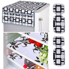 Kuber Industries Birds Design Combo of PVC 3 Pieces Fridge Mats, 2 Piece Handle Cover and 1 Piece Fridge Top Cover (Grey)-CTKTC28849