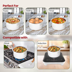 Heart Home 2.1L Stainless Steel Tope Set/Vessels for Cooking with Lid | Induction Safe Heavy Duty Gauge Boiling & Cooking Patila/Topiya/Bhagona Steel Utensils for Kitchen | Silver