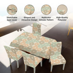 Kuber Industries Set of 5 Waterproof & Oil Repellent Dining Table Chair Cover 4 Seater Full Set | Washable & Dustproof Seat Cover Protector Slipcover Cloth | Multicolor Circular Pattern