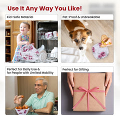 Kuber Industries 31 Pieces Square Unbreakable Microwave & Dishwasher Safe Melamine Dinnerware Kitchen Crockery Set | Glossy Dinner Sets & Kitchen Set for Home | Pink Floral - White