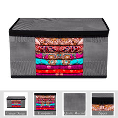 Heart Home Saree Cover & Underbed Stoarge Bag Set | 3 Pieces Saree & 3 Pieces Underbed Storage Bag Combo Set | Zipper Closure & Handle | Lining-Design | Set of 6 | Gray
