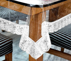 Kuber Industries Transparent 4 Seater Dining Table Cover, Protector with White Lace Border, 45"x70" (White),Polyvinyl Chloride (PVC),Rectangular,Pack of 1