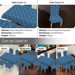 Kuber Industries Set of 5 Waterproof & Oil Repellent Dining Table Chair Cover 4 Seater Full Set | Washable & Dustproof Food Table & Seat Cover Protector Slipcover Cloth | Blue Floral
