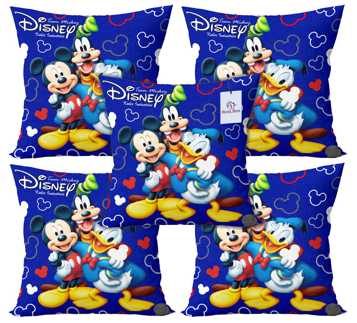 Heart Home Disney Team Mickey Print Silk Special Long Crush Cushion Covers (16"x16") Set of 5, Royal Blue-HEART9988
