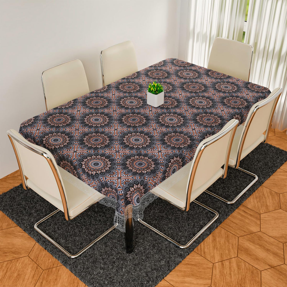 Heart Home Dining Table Cover | PVC Table Cloth Cover | 6 Seater Table Cloth | Rangoli Table Cover | Table Protector | Table Cover for Dining Table | 60x90 Inch | DTC | Black