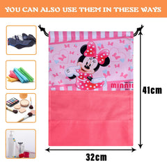 Heart Home Disney Minnie Shoe Cover | Travel Shoe Storage Bags | Polyester Storage Bag | Drawstring Shoe Cover | Shoe Organizer with Clear window | Pack of 12 | Pink