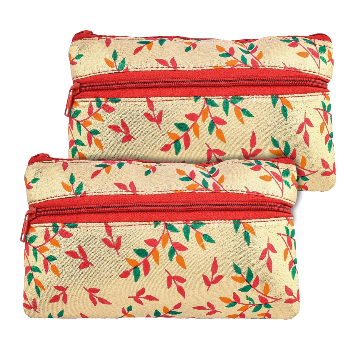 Heart Home Clutch Purse | Traditional Hand Purse | Silk Shagun Hand Bag | Gifts Hand Purse | Hand Wallet Clutch | Ladies Hand Purse | Shining Leaf Chain Purse | Pack of 2 | Golden