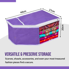 Heart Home Blouse Storage Bag | Clothes Storage Bag | Visible Window Wardrobe Bag | Clothes Organizer | Blouse Cover Bag for Travel | White Piping | Pack of 3 | Purple