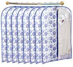 Kuber Industries Flower Printed 8 Pieces Half Transparent Non Woven Men's Coat Blazer Cover (Blue)-KUBMART855