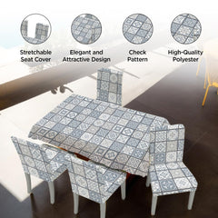 Kuber Industries Set of 5 Waterproof & Oil Repellent Dining Table Chair Cover 4 Seater Full Set | Washable & Dustproof Table & Seat Cover Protector Slipcover | White & Blue Checkered