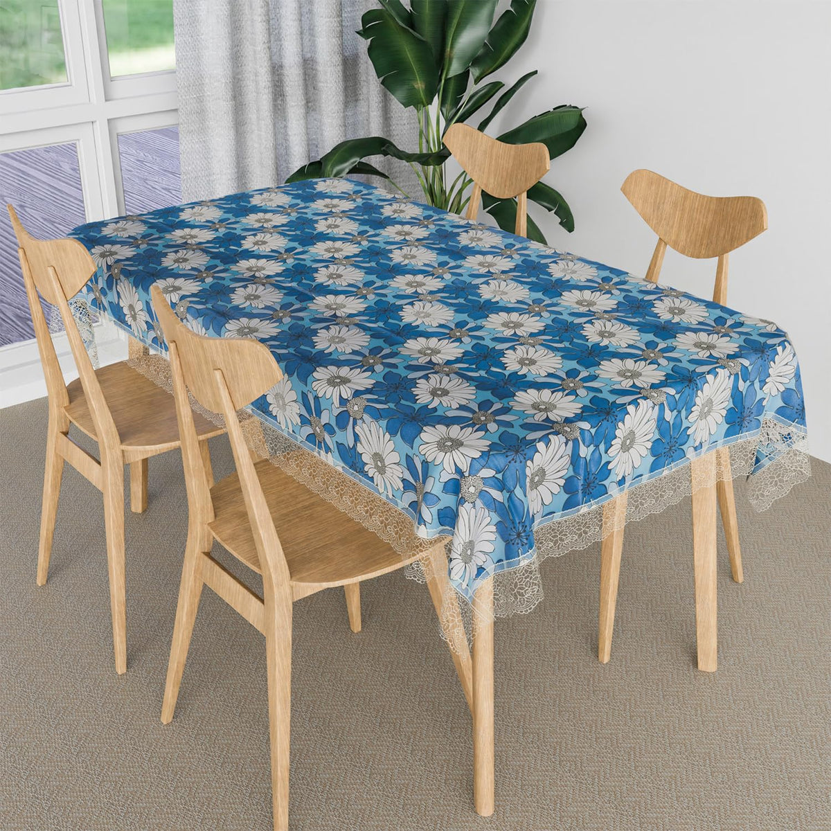 Heart Home Dining Table Cover | Kitchen Dining Tablecloth | 4 Seater Center Table Cover | Dining Table Cover for Hall Décor | Sunflower Kitchen Tablecloth | 45x70 | Blue