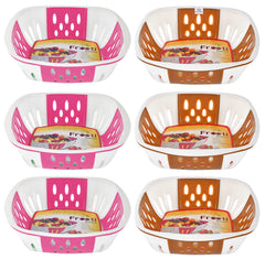 Heart Home Large Plastic Fruit, vegetable Storage Basket- Pack of 6 (Pink & Brown)-HS42KUBMART25433