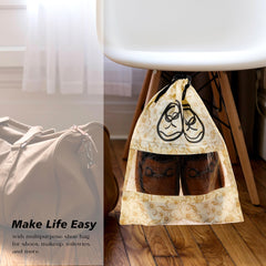 Heart Home Shoe Cover | Travel Shoe Storage Bags | Non-Woven Storage Bags | Shoe Cover with Drawstring | Shoe Organizer with Clear window | Leaf-Design | Pack of 12 | Cream