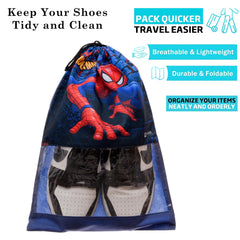 Heart Home Marvel Spiderman Shoe Cover | Travel Shoe Storage Bags | Polyester Storage Bag | Drawstring Shoe Cover | Shoe Organizer with Clear window | Pack of 18 | Navy Blue