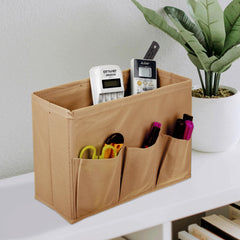 Heart Home Stationary Box | Non-Woven Files Organizer for Office | Desk Organizer | Stationary Organizer for Kids Room with 3 Compartment | Plain Storage Box | Small | Brown